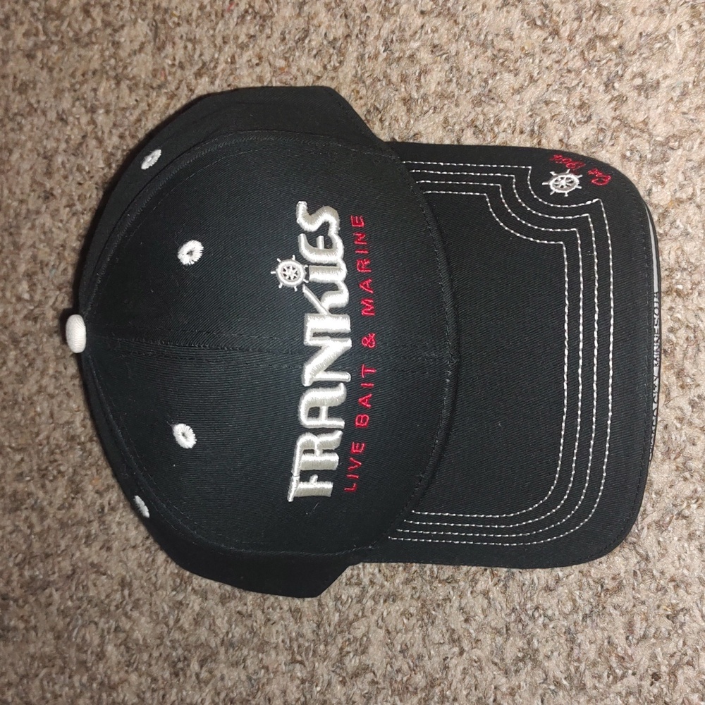 Frankies Live Bait & Marine Embroidered Adjustable Black White Hat Cap New